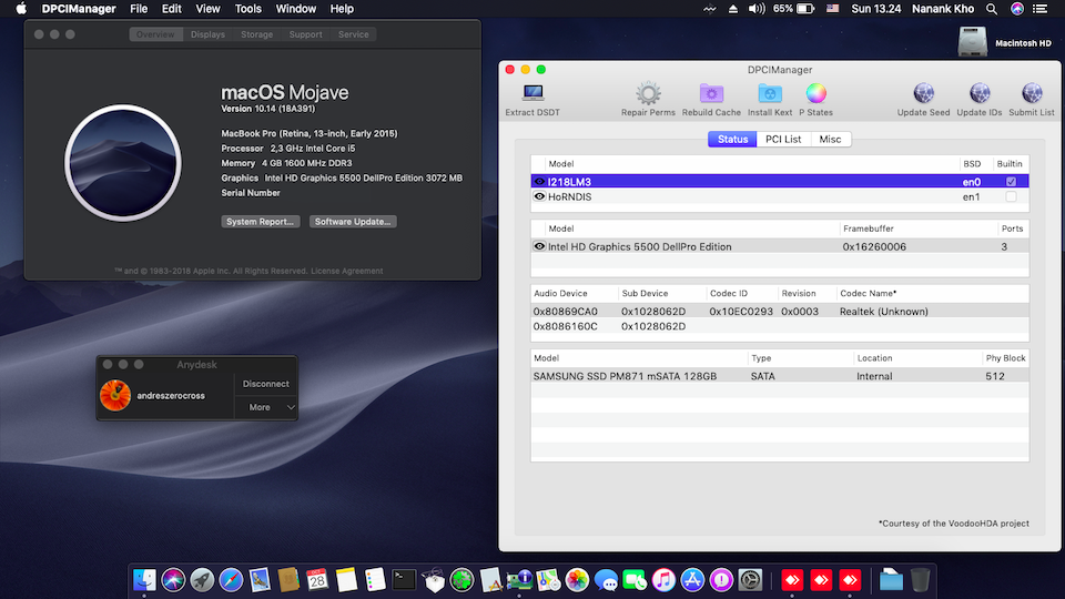 Success Hackintosh macOS Mojave 10.14 Build 18A391 at Dell Latitude E7250